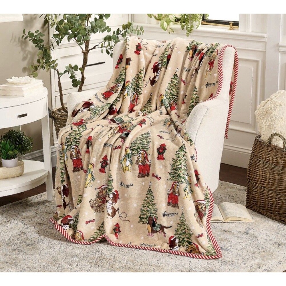 Kringle Express 60x80 Holiday Printed Throw with Border - Dogs